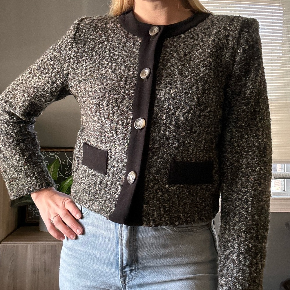Rare! Vintage 60s Black Textured Cropped Knit Blazer